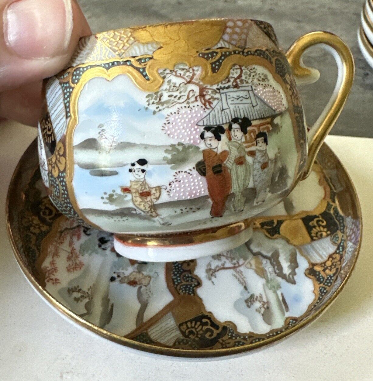 Antique Japanese Demitasse Hand Tea cup and Saucer Hand Painted Gold