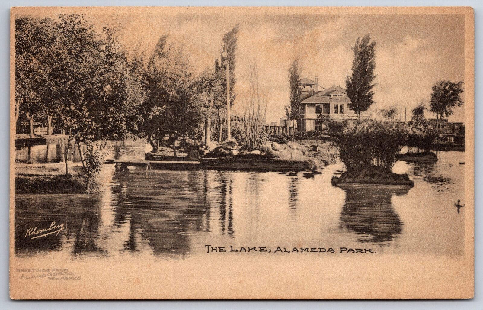 Alamogordo New Mexico~Alameda Park Lake~c1905 B&W Albertype Postcard