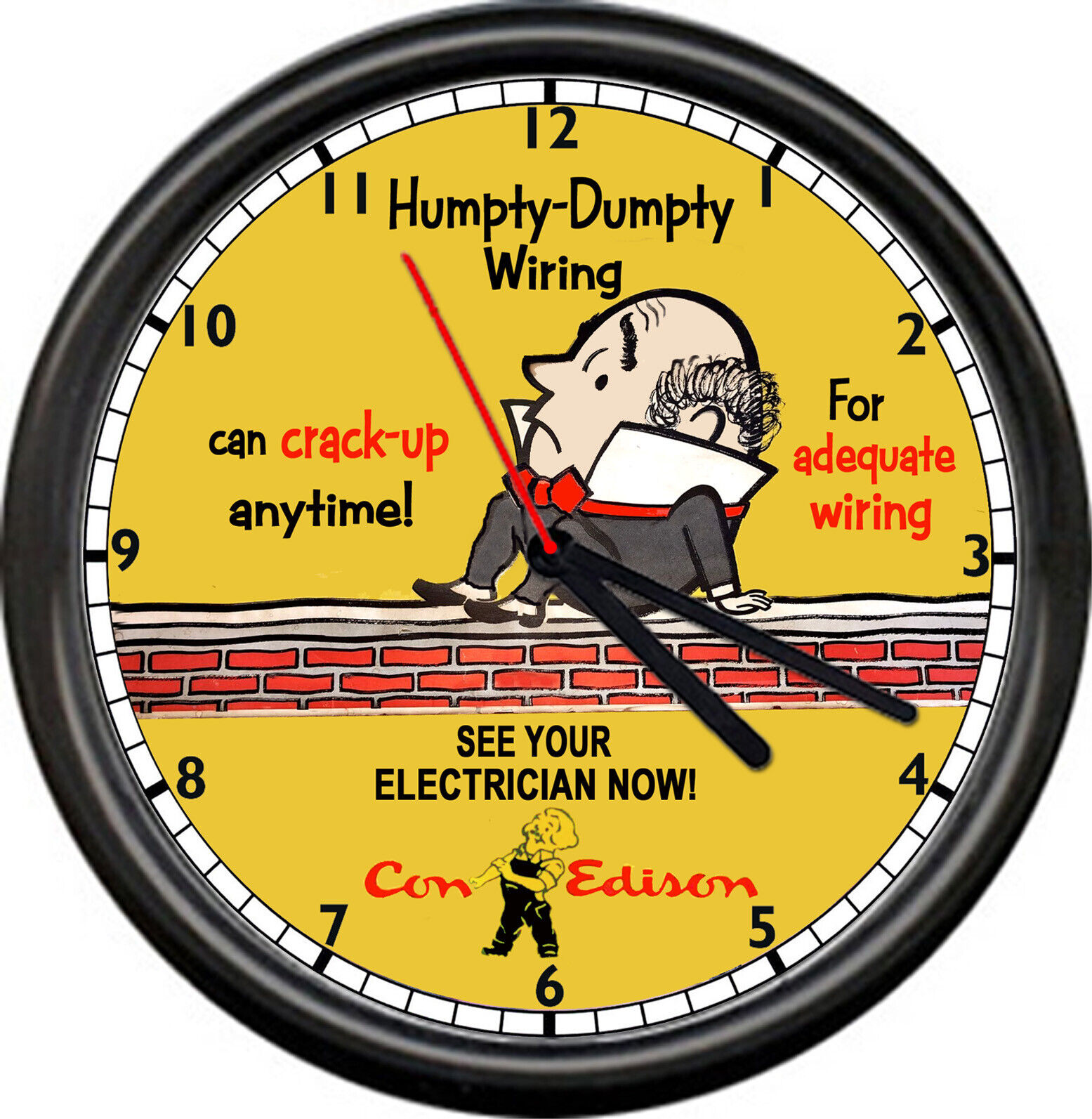 Con Edison Electric Company Retro Humpty Dumpty Electrician NYC Sign Wall Clock