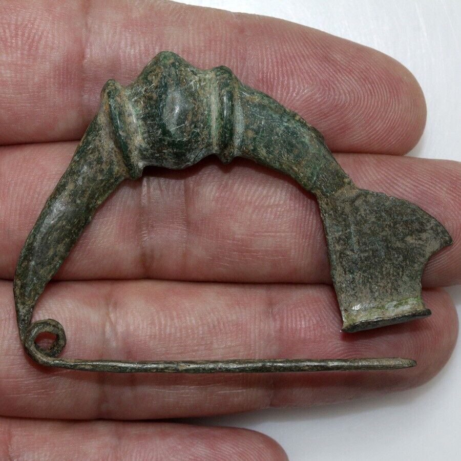 Ancient Italian bronze violin shape fibula brooch circa 1000-800 BC-Massive