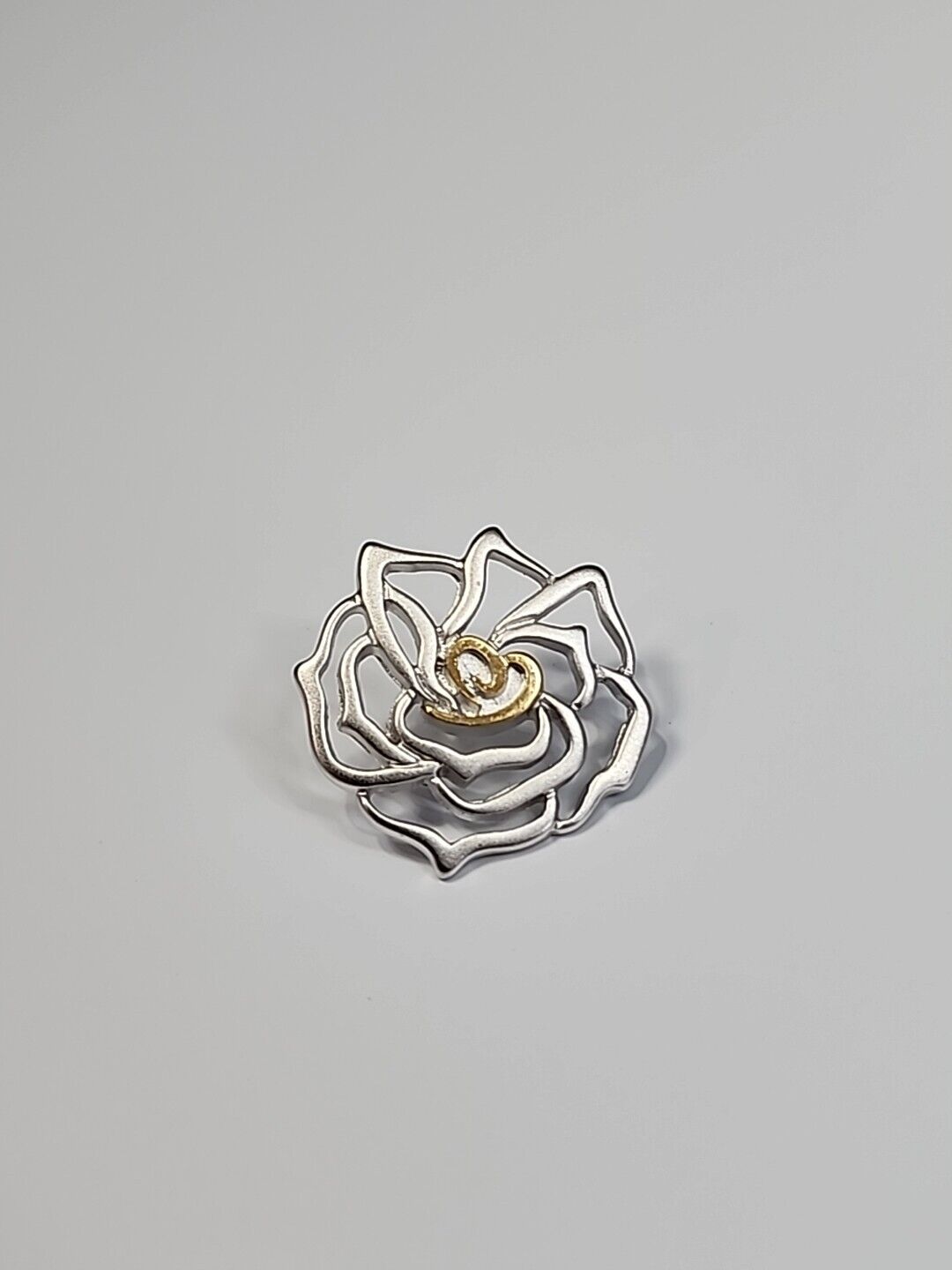 Heart & Rose Lapel Pin Small Gold Color Heart on a Silver Matte Finish Flower