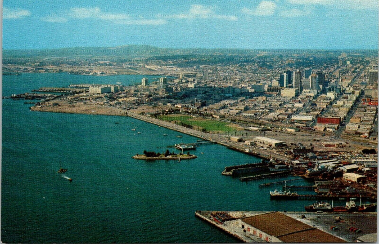 California San Diego Naval Base & World Port San Diego Bay Vintage Postcard