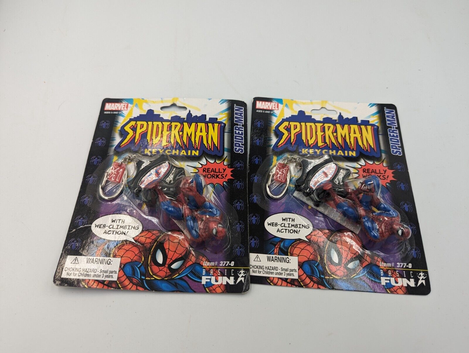 Lot 2 Spider-Man Keychain Web Climbing New In Package Basic Fun