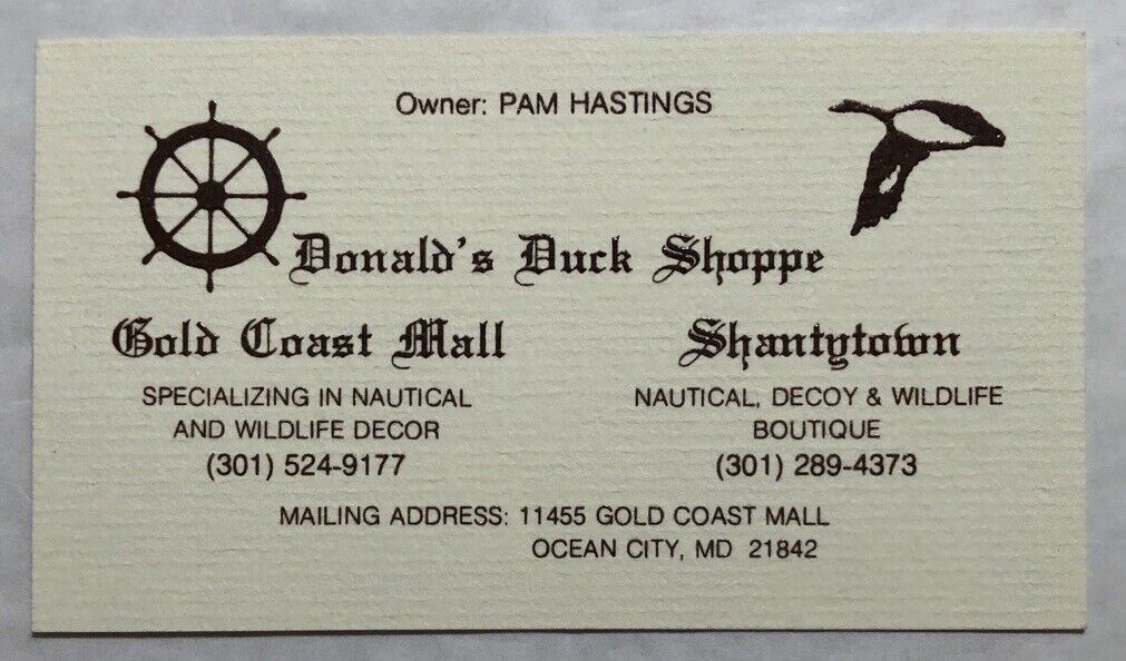 Vintage Business Card Donald\'s Duck Shoppe Ocean City, Maryland