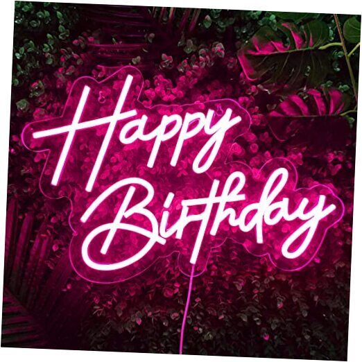 Happy Birthday Neon Sign for Wall Decor, Pink Led Neon Happy Birthday Pink