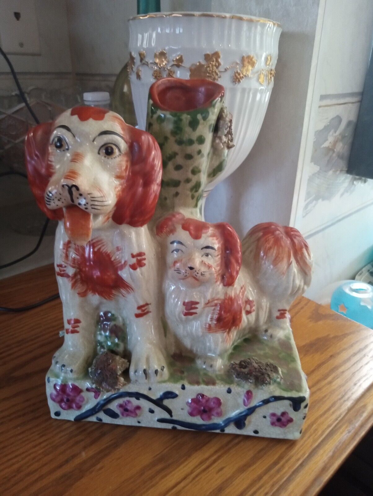 Staffordshire Double Spaniel Terrier Spill Vase Vintage Sculpture