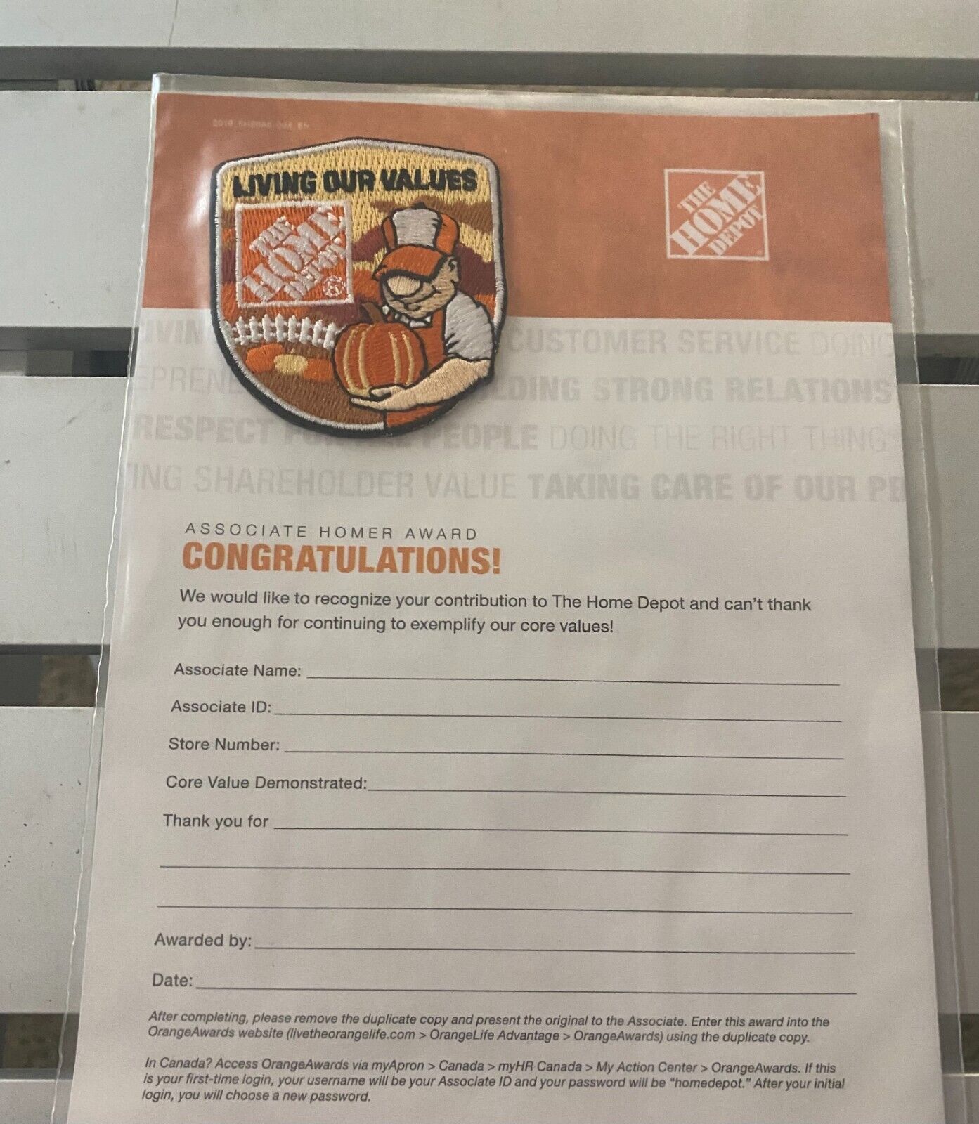 Home Depot Homer Award Unused Assign to yourself