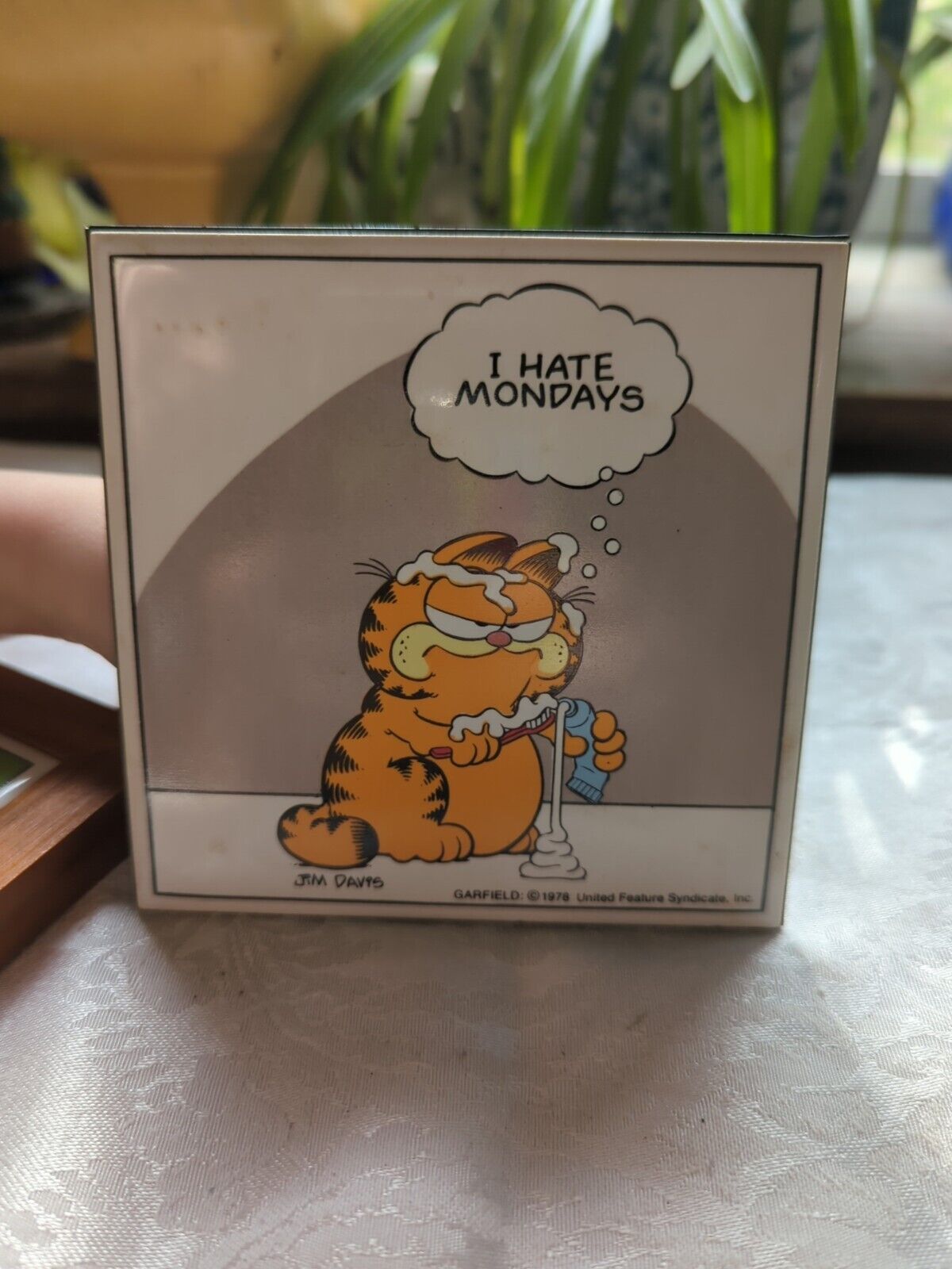 Vintage Garfield I Hate Mondays Tile Desk Picture 1978