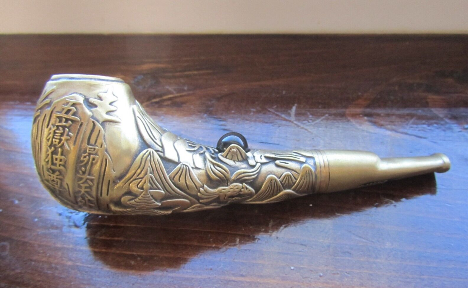 Rolling Stone Pipe Solid Brass w/ Black Moving Stone Tibet Buddhist Smoking Aid