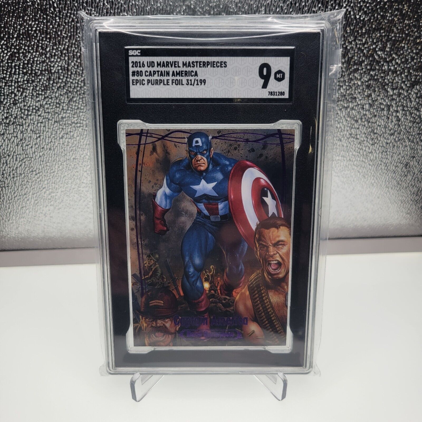 2016 Marvel Masterpieces Captain America #80 Epic Purple Foil 31/199 SGC 9