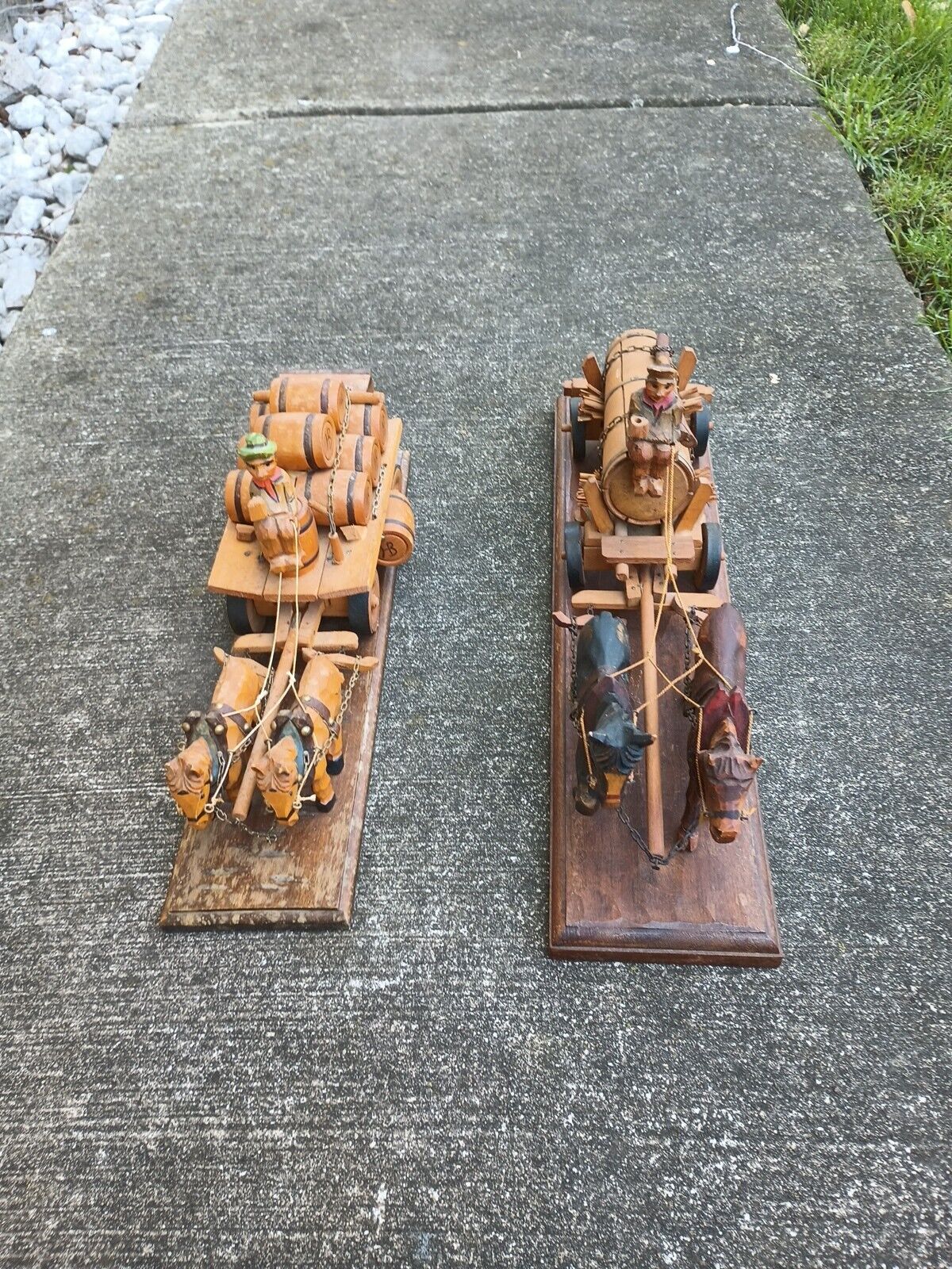 *RARE* CIRCA 1870'S HAND CARVED GERMAN BEER WAGONs One Is Music Box Works