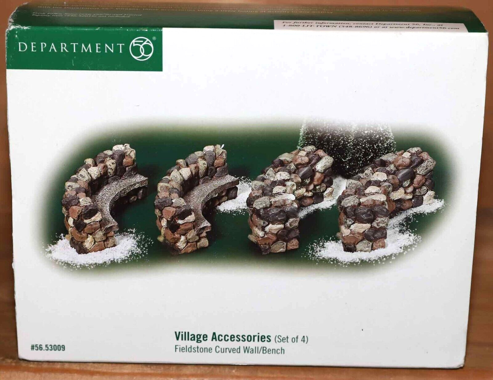DEPT 56 VILLAGE FIELDSTONE CURVED WALL BENCH SET OF 4 ACCESSORIES 53009 SNOW