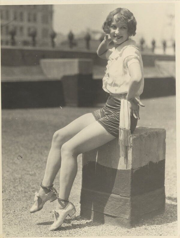 1920's Flirty Leggy Flapper Posing with Handcuffs on Ankles Original 7x9 Photo