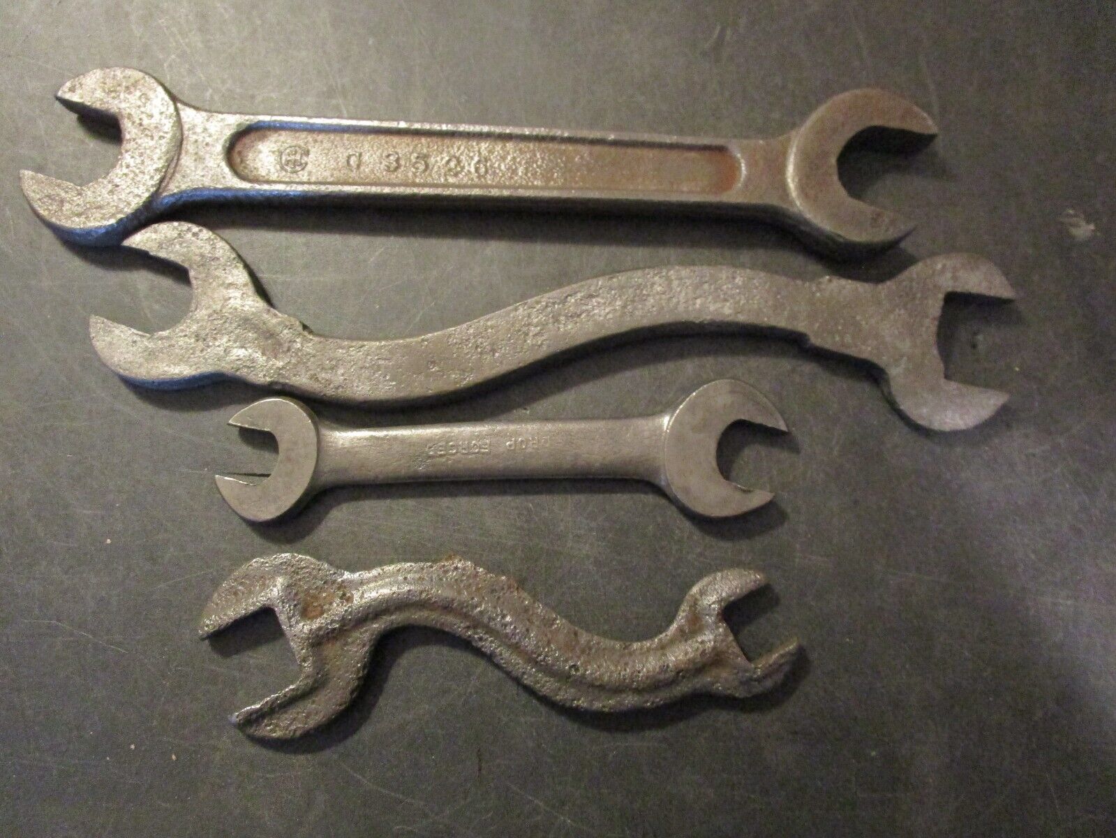 ANOTHER LOT OF 4 ANTIQUE / VINTAGE FARM IMPLEMENT TRACTOR AUTO MECHANIC WRENCHES