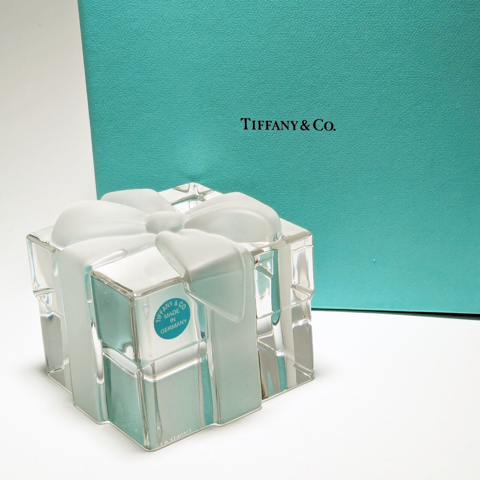 Tiffany & Co. Bow Box Paperweight Solid Crystal Made in Germany