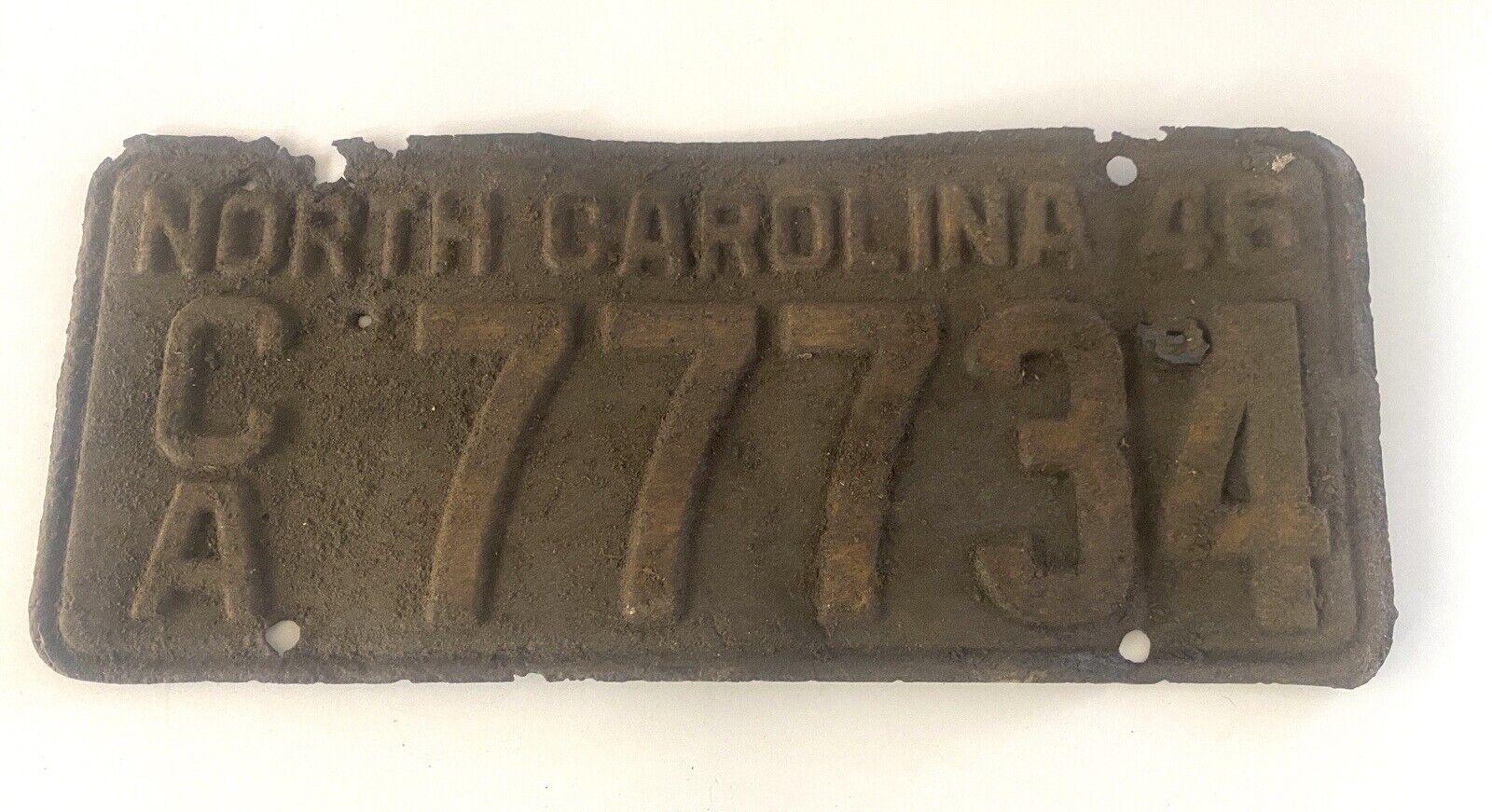 1946 North Carolina License Plate RARE NC 77734 CA Trailer Rust Color