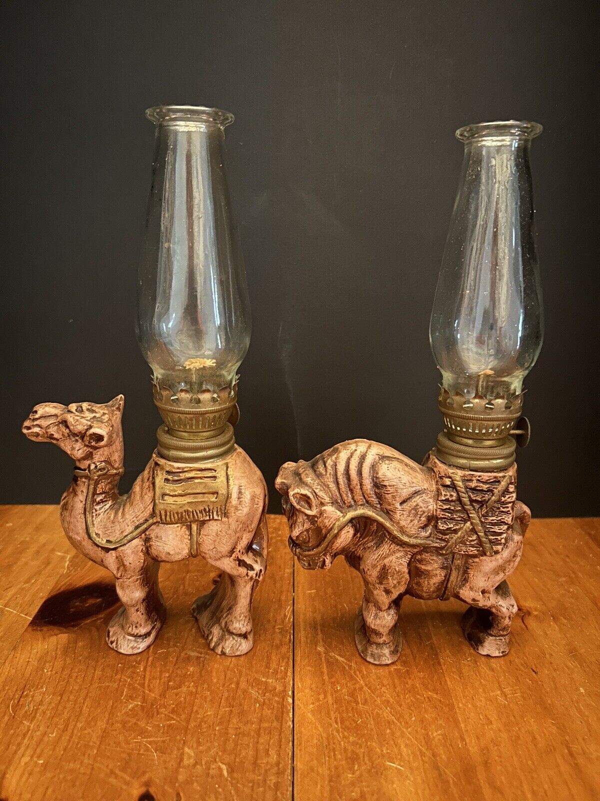 2 Vintage Oil Lamps Camel & Donkey Japan Mini