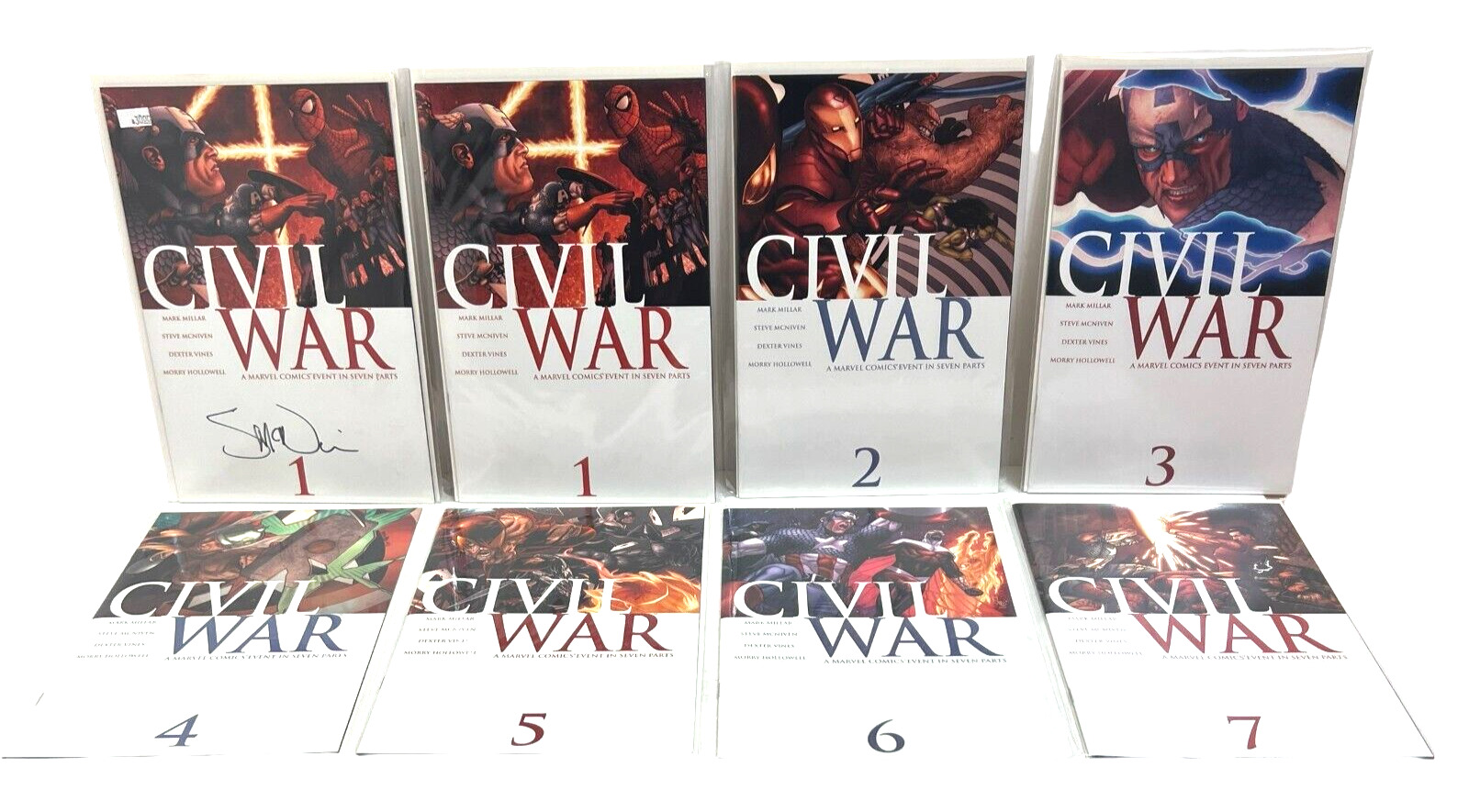Marvel Comics Civil War #1 - #7 Complete Series 2006 +#1 Signed by Steve NcNiven