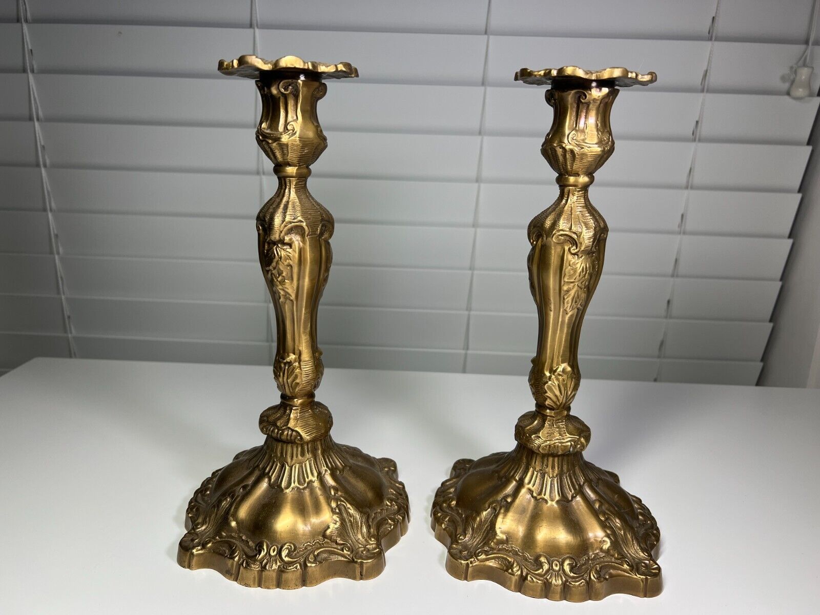 PR VINTAGE FRENCH STYLE BRASS CANDLESTICK HOLDERS 10.5\