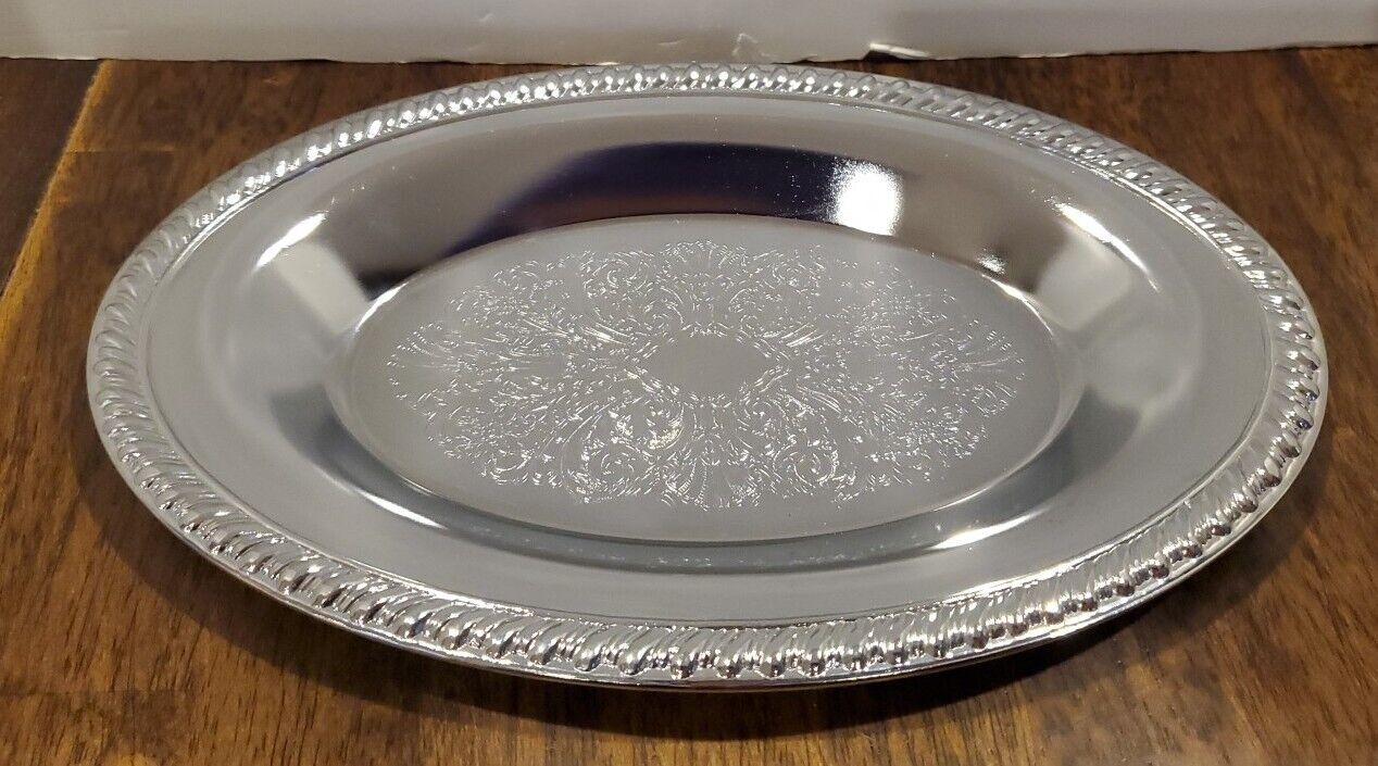 Vintage Shelton Ware NYC Oval Embossed Ribbed Edge Platter Tray Chrome 11.5 x 7 