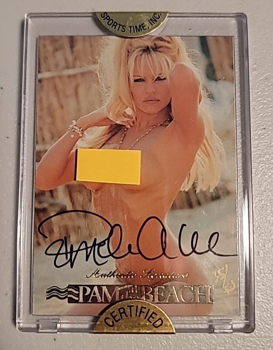 1996 Playboy Pamela Anderson Autograph Card #5 Pam at The Beach #35/50 In Case