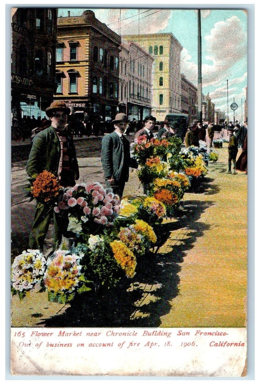 1908 Flower Market Chronicle Building Scene San Francisco California CA Postcard