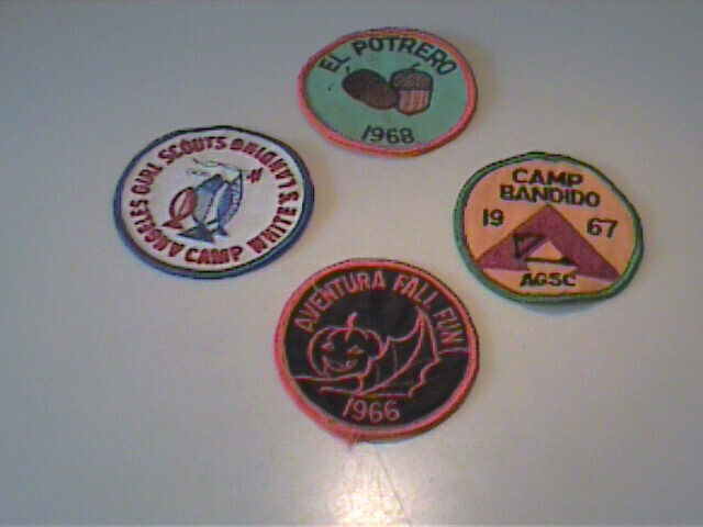FOUR NEVER USED 1960\'S GIRL SCOUNT CAMPING BADGES - CALIFORNIA AREA
