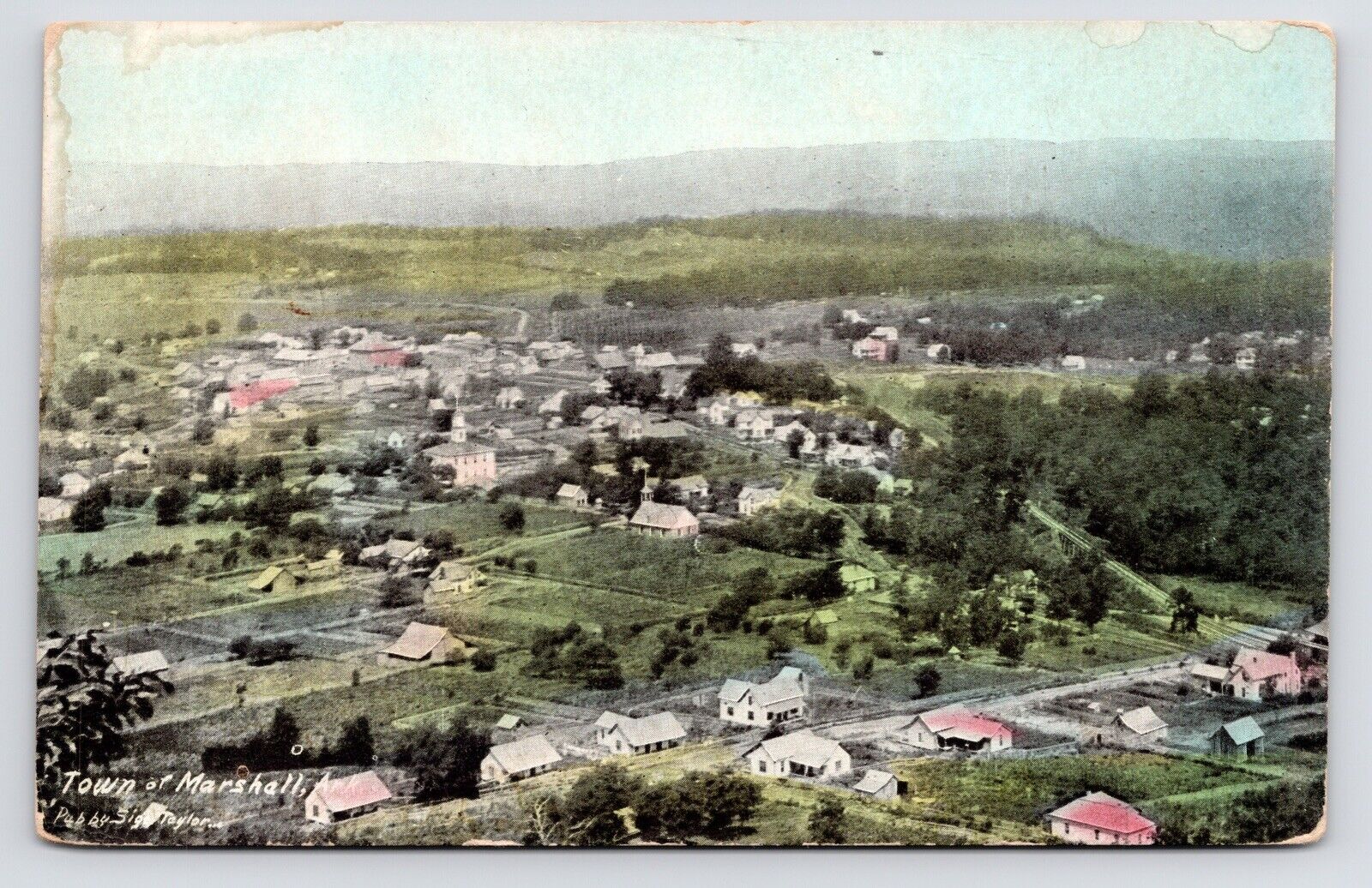 c1911~Marshall Arkansas AK~Town~Birds Eye View~Searcy County~Antique Postcard