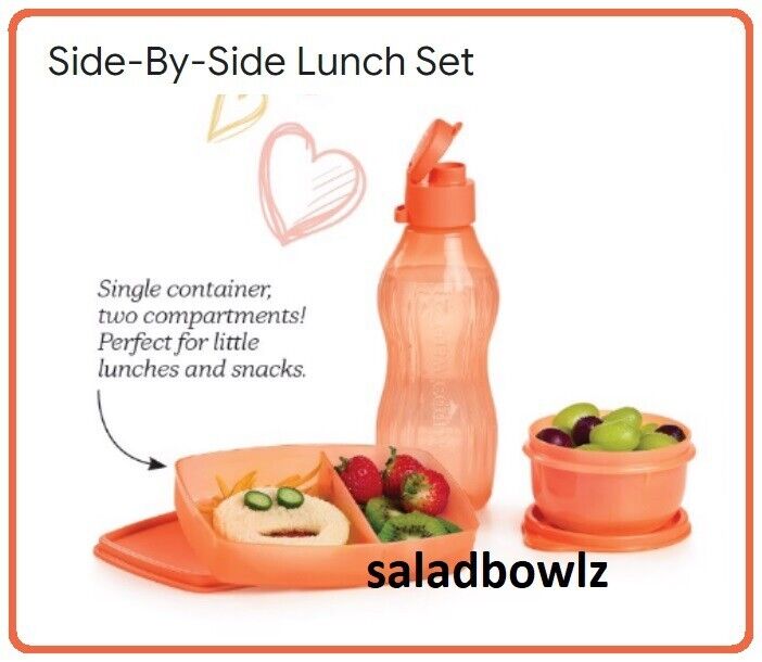 TUPPERWARE New SIDE-BY-SIDE LUNCH SET Divided Container Idea\'l Litl Bowl Eco Bot