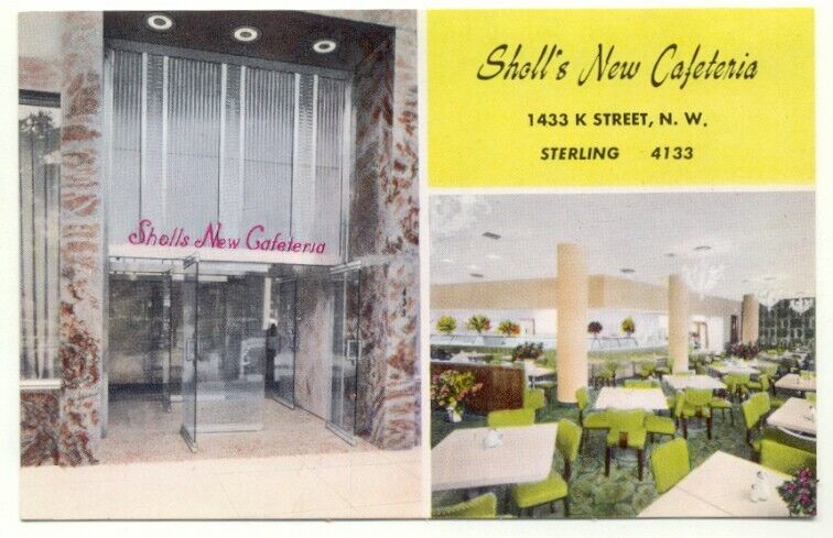 Sholl\'s Cafeteria Restaurant New & Colonial Washington DC Vintage Postcard