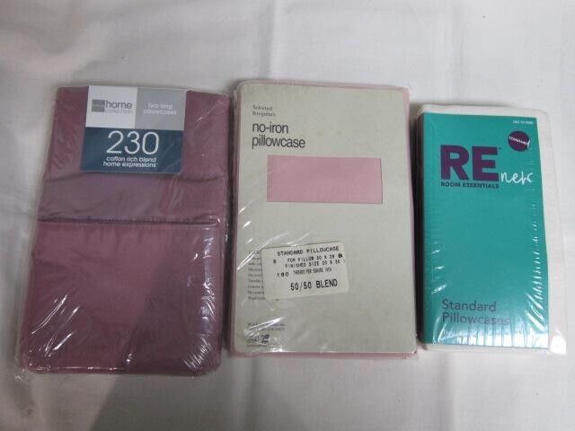 3 Pr Vintage NOS Pillowcases- 2 Standard / 1 King Rose Pink Cream