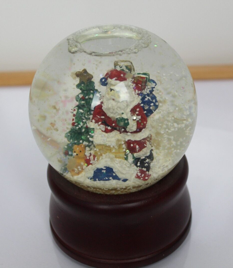 Santa Claus Climbing in Chimney Snow Globe Music Box Santa Claus is Coming to To