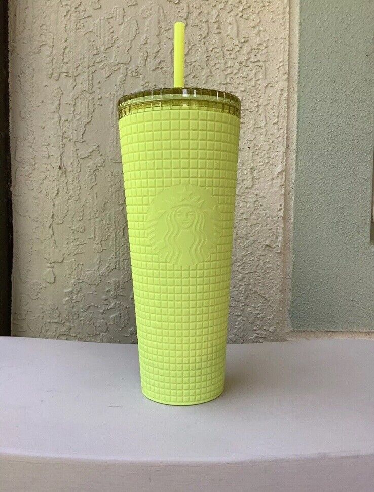 Starbucks 2023 Meadow Yellow Soft Touch Grid Tumbler Cold Cup 24 oz