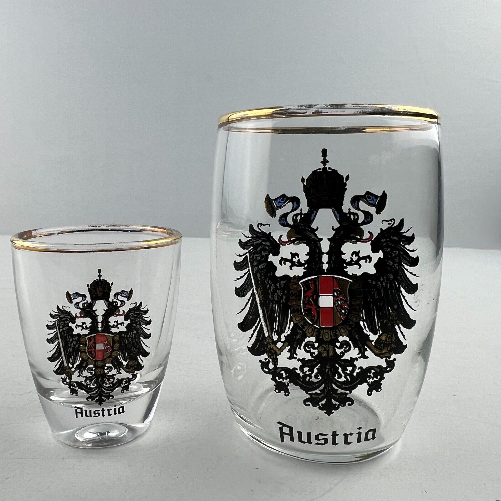 Austria Double Eagle Shield Coat Of Arms Logo 1/8th Liter & Shot Glass Set