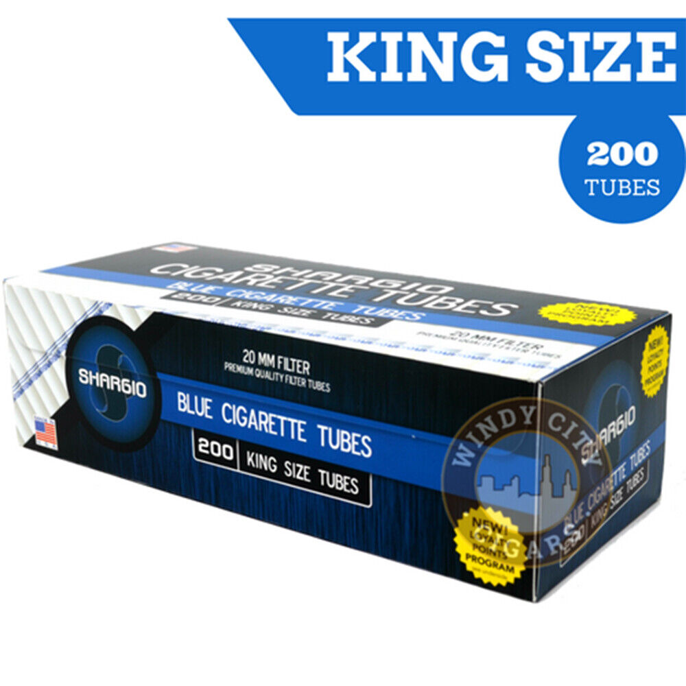 Shargio Light Flavor Cigarette Tubes Blue King Size - 5 Packs(200ct) & Cig Case