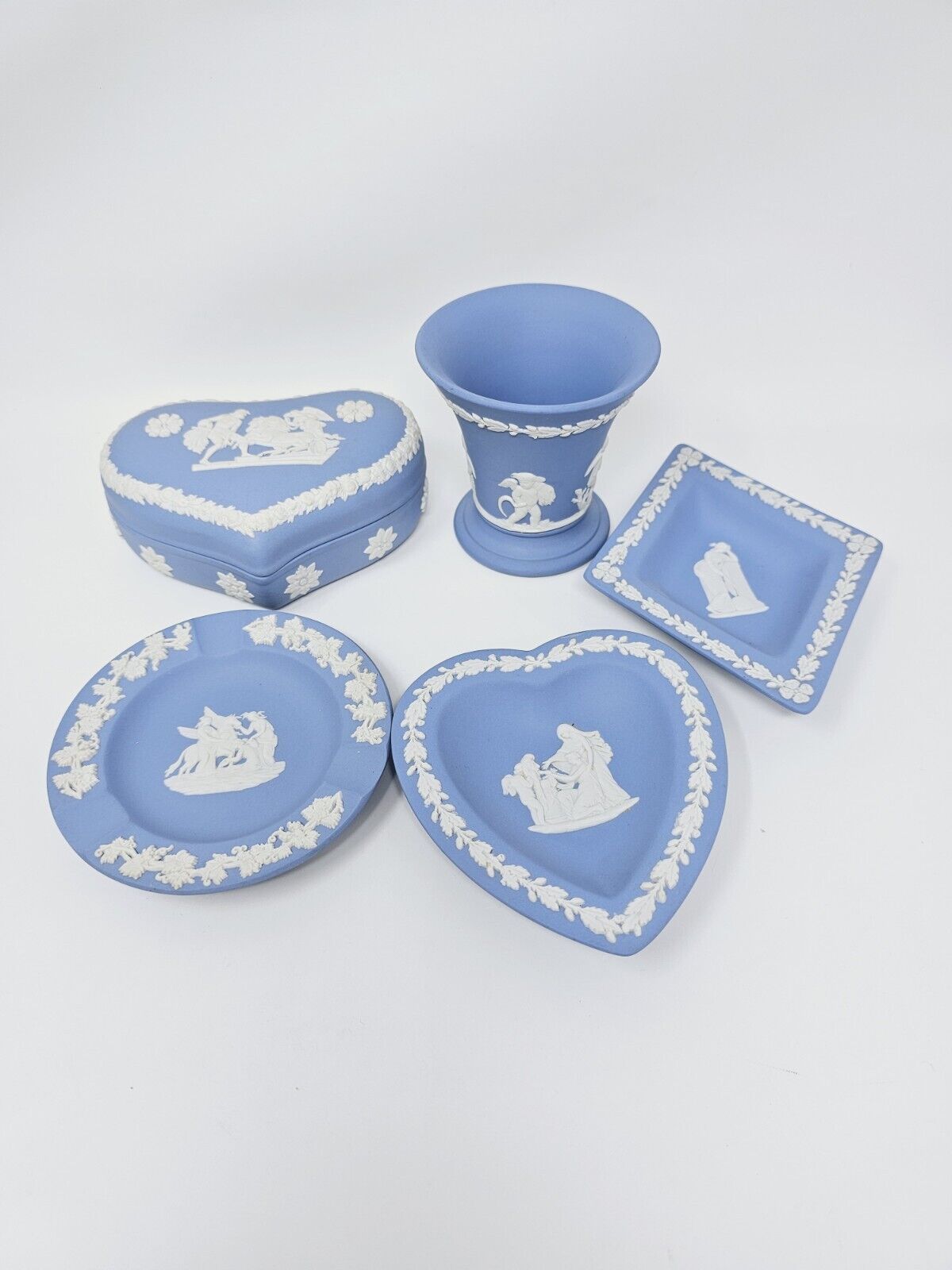 Lot of 5 Pieces of Wedgwood Blue Jasperware  Trinket Dishes & Cup