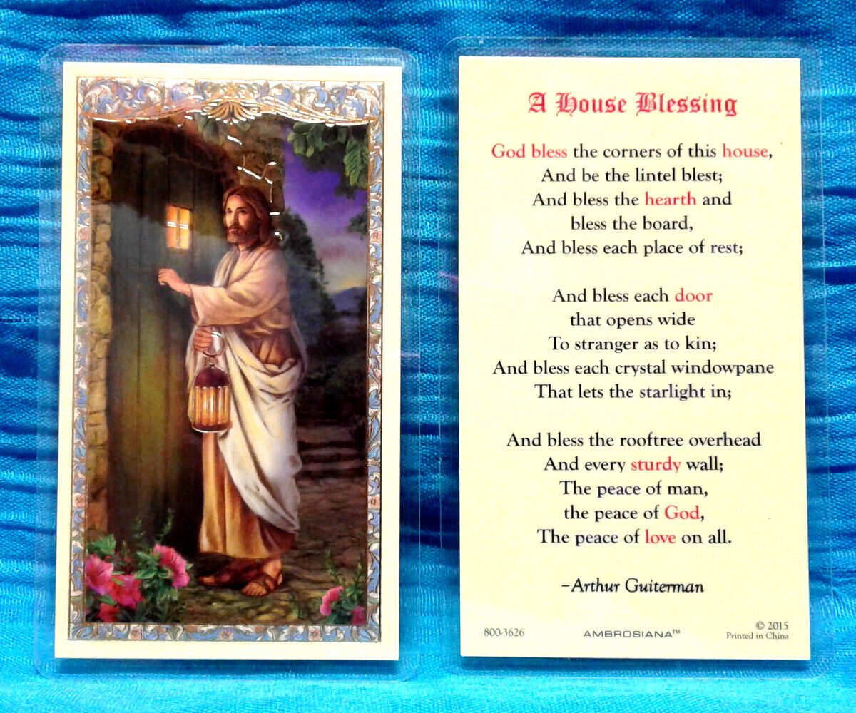 Jesus Christ Christ Knocking A House Blessing LAMINATED Holy Card GILDED Gold