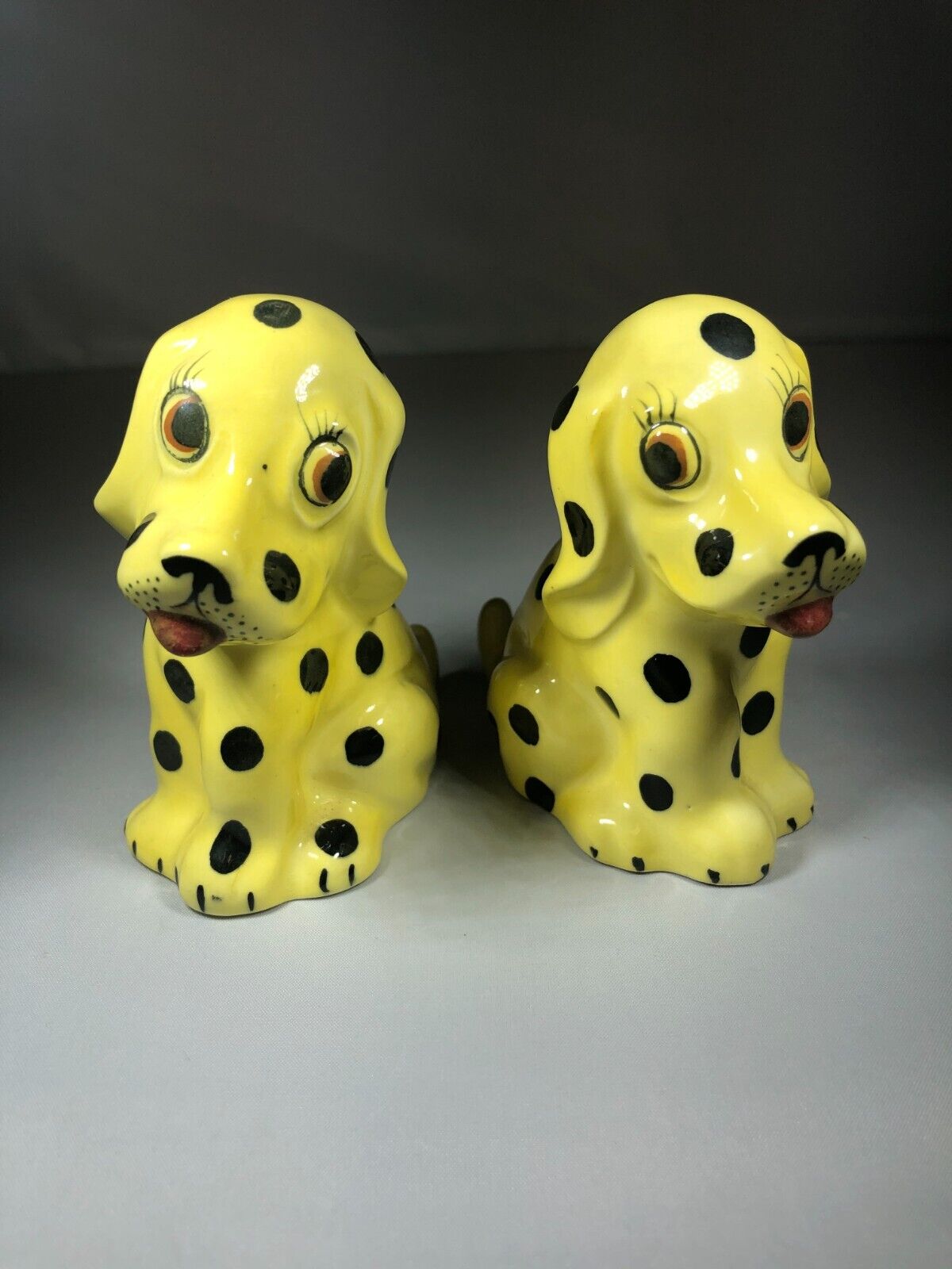 Quality PY Miyao Japan Black Polka Dot & Yellow Puppy Dog Salt & Pepper Shakers