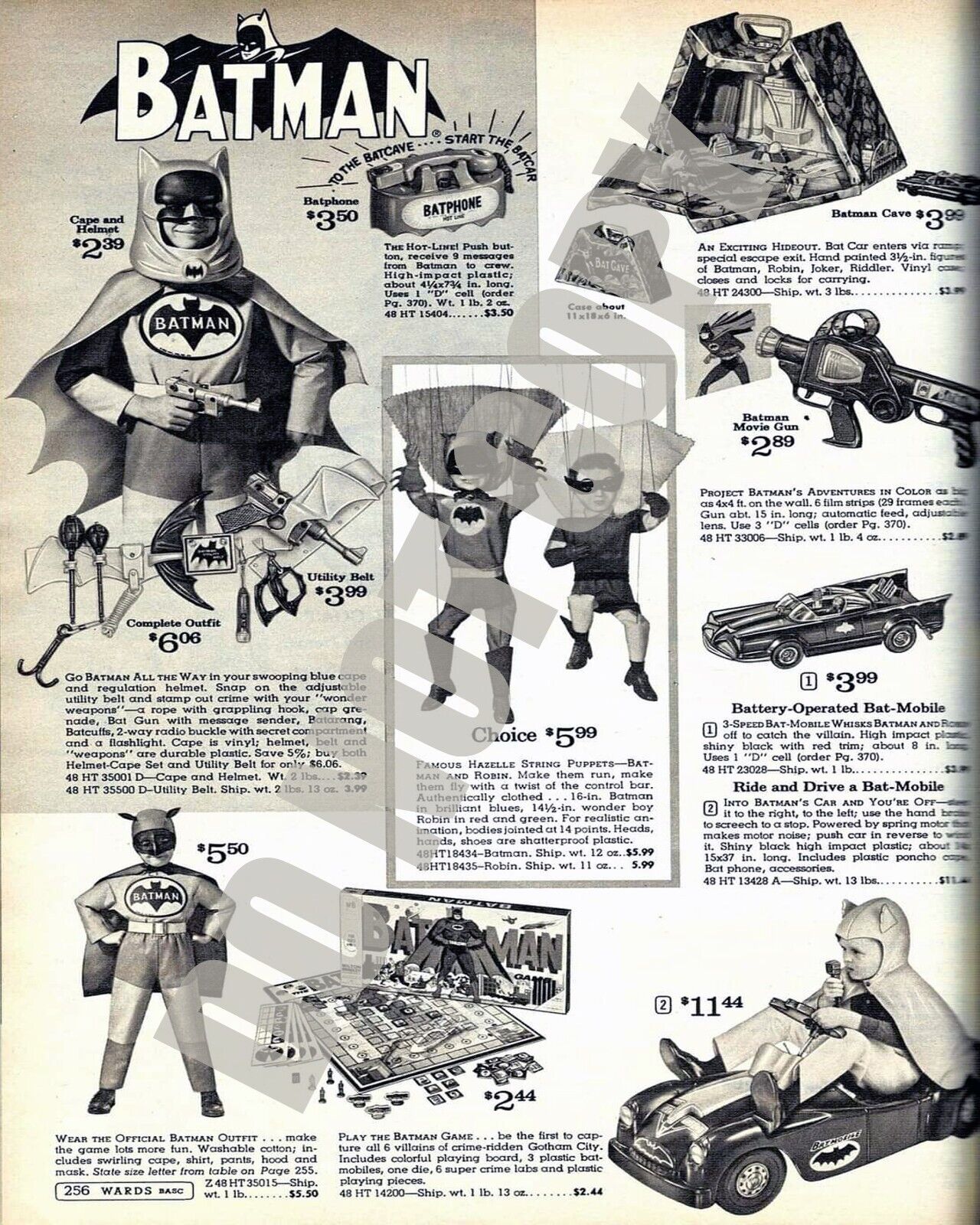 Retro 1960s TV 1960s Batman Bat Belt Costume Batmobile Catalog Page 8x10 Photo
