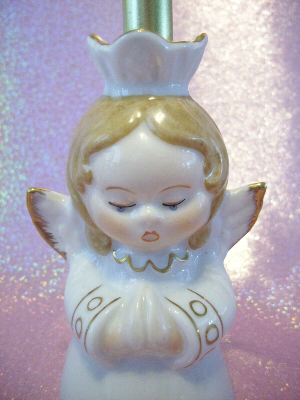 🎁i💗* Vtg PRAYING Angel Girl Candle Holder DARLING W Blue Eyes Figurine  ⭐VHTF