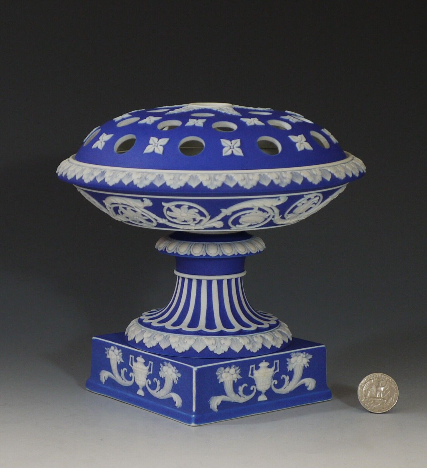 Wedgwood Jasperware Cobalt dip Bough pot or Potpourri vase and cover ca. 1820