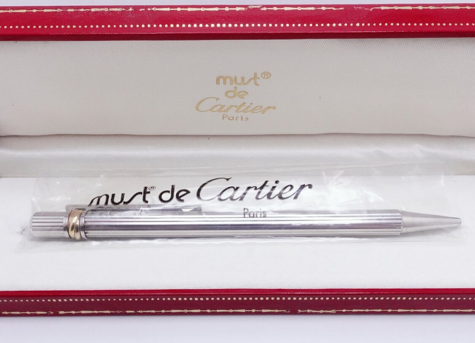 Cartier 1990 Must De Cartier Trinity Silver Plaque Ballpoint Pen - With Box