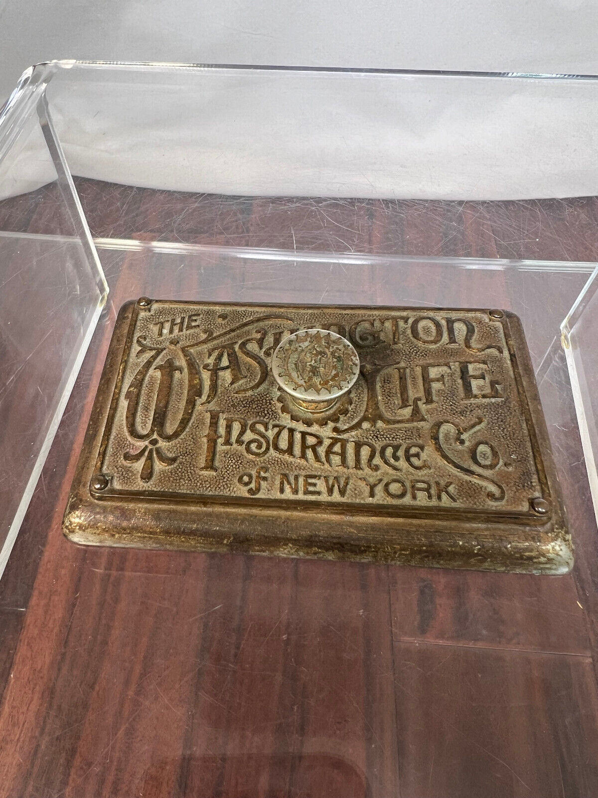 THE WASHINGTON LIFE INSURANCE CO. OF NEW YORK ANTIQUE ADVERTISING PAPERWEIGHT