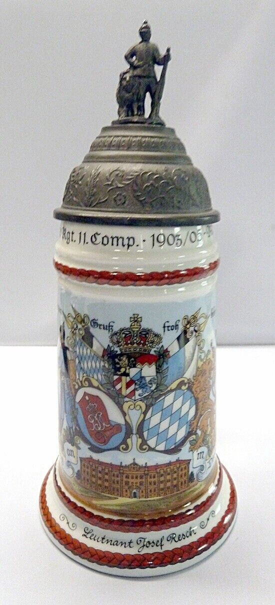 1903/05 German Military Regimental Porcelain Lidded Stein Lithophane West German