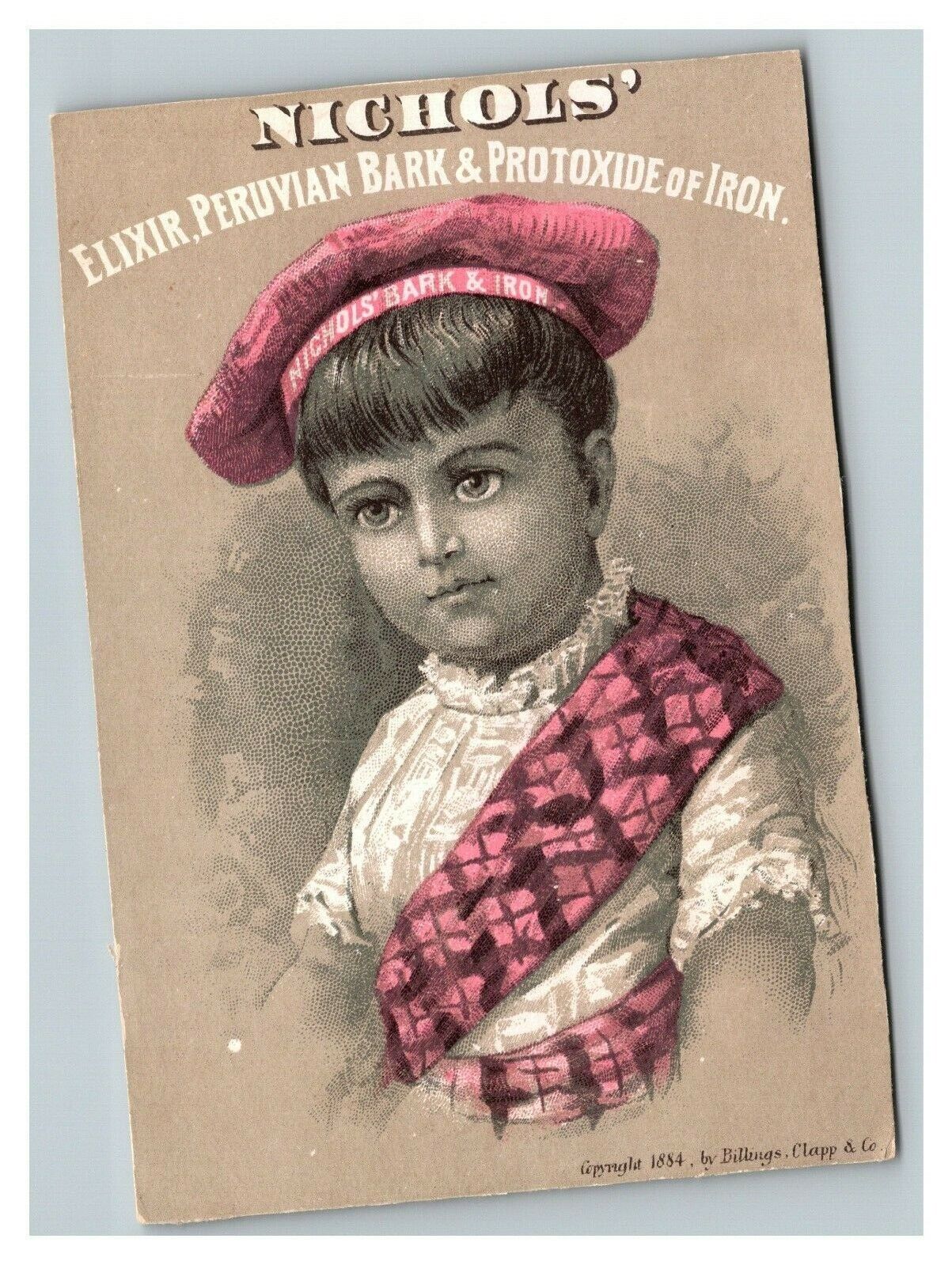 Vintage 1884 Victorian Trade Card Nichols\' Bark & Iron Elixir Remedy - Tonic