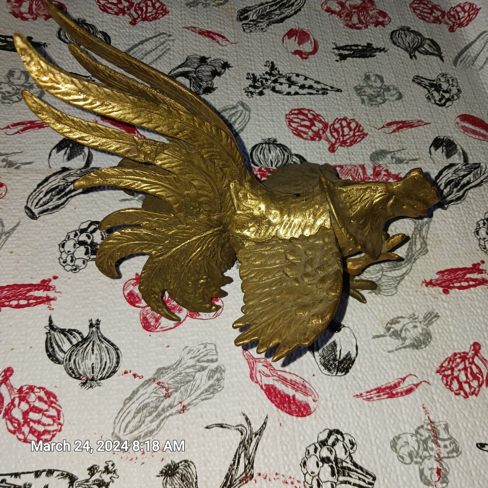 Vintage Fighting Rooster Figurine Solid Brass Pre 1950s