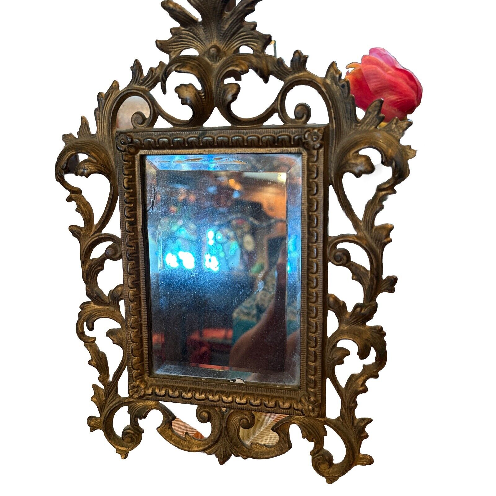 Ornate Victorian Brass Finish Mirror Picture Frame Vintage