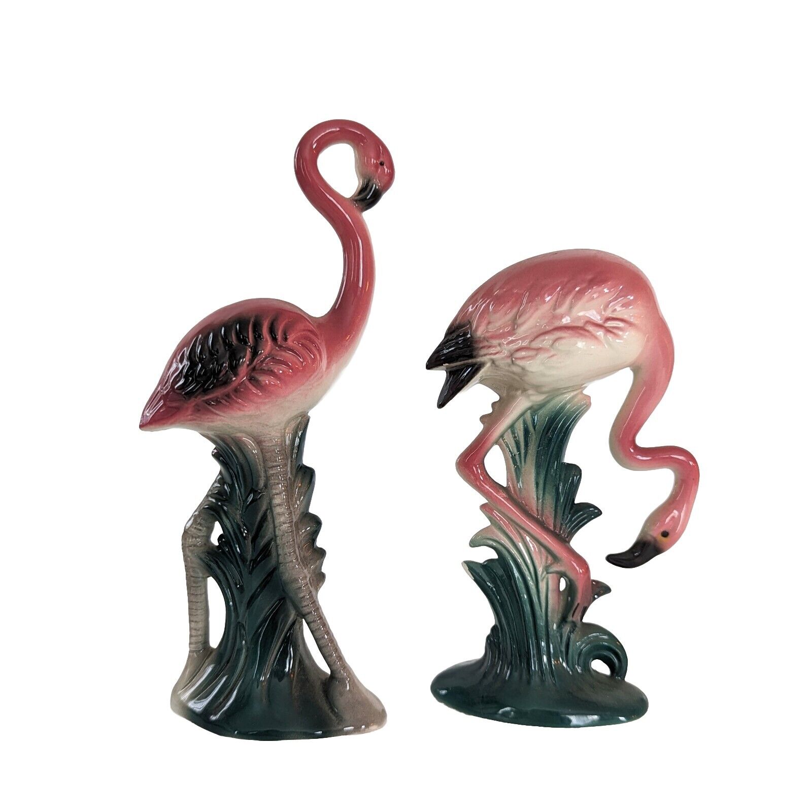 Pair of Flamingo Figurines Art Deco Head Up/Head Down Sarsaparilla Japan 1985