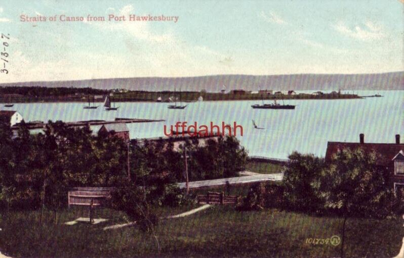 pre-1907 STRAITS OF CANSO FROM PORT HAWKESBURY NOVA SCOTIA CANADA 1907
