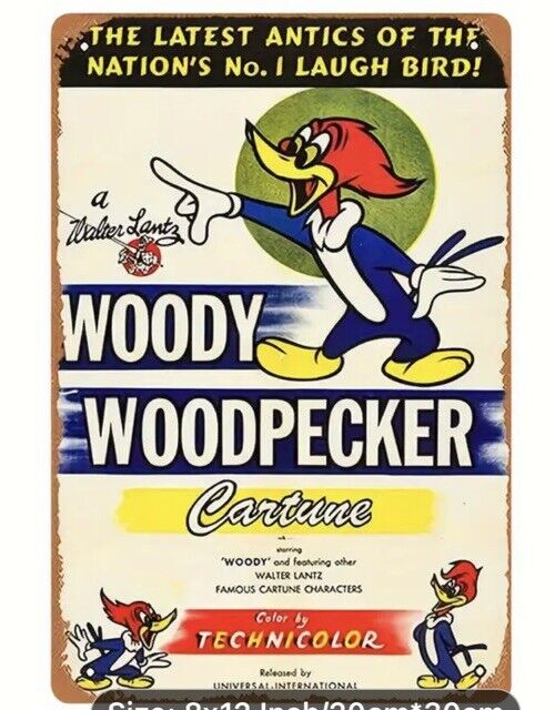 woody woodpecker New 12/8 Metal Sign Distressed 